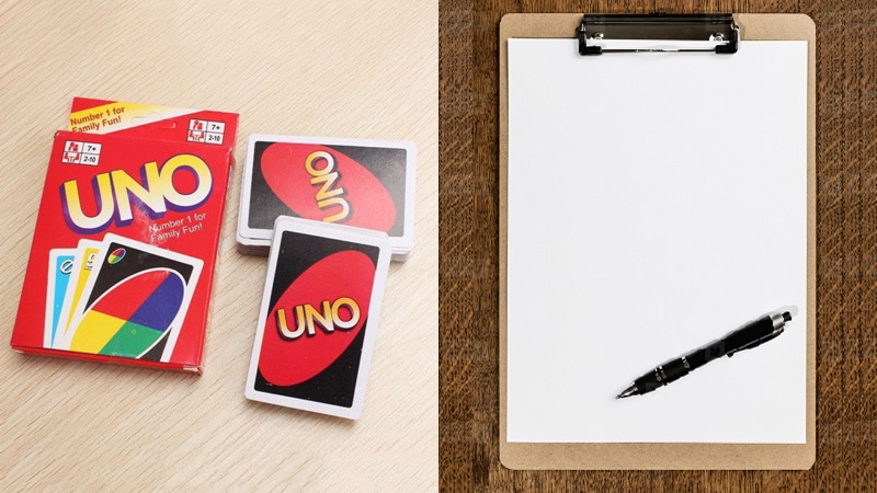 Cần chuẩn bị bộ bài Uno cùng bút và giấy trước khi bắt đầu chơi